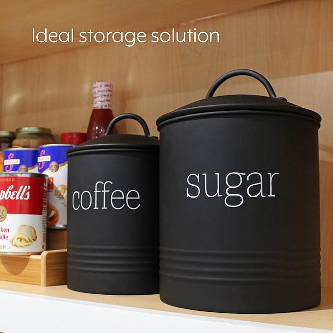 AuldHome Design Enamelware Black Sugar Canister; Modern Farmhouse Staples Storage for Kitchen