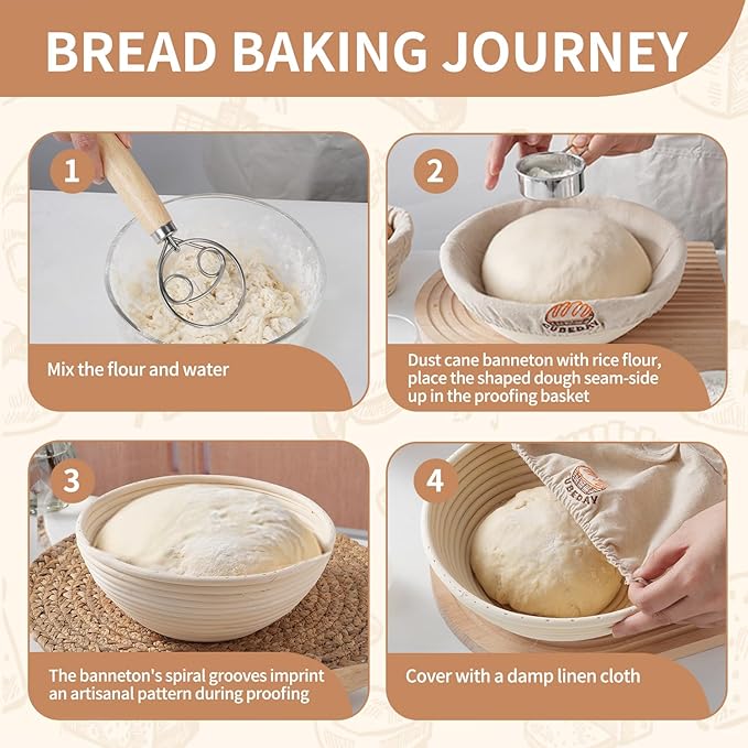 Banneton Bread Proofing Basket,Sourdough Banneton Basket, Nature Rattan Proofing Basket – 9 Inch Round x2 with Liner, Artisan-Grade Sourdough Baking Essentials for Perfect Rise & Rustic Crust