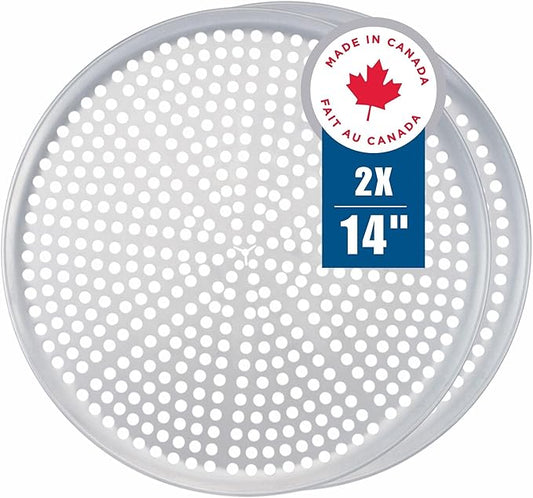 Norjac Pizza Pan with Holes, 14 Inch 2 Pack, Aluminum Pans for Oven, Round, Rust-Free & Heavy-Duty, Perforated Baking Tray for Crispy Crust