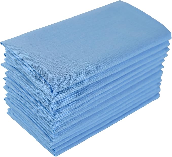 Solid Color Linen Blended Thin Dinner Cloth Napkins - Set of 12 (40 x 40 cm) - for Events & Home Use (Sky Blue)