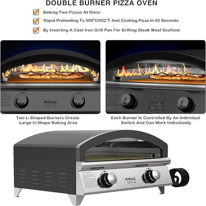 25 Inch Outdoor Gas Pizza Oven, Portable Propane Pizza Oven with Large Baking Stone - Make 2 Pizzas At Once - Multifunctional Stainless Steel Grilling Stove to Cook Steak Meat Seafood