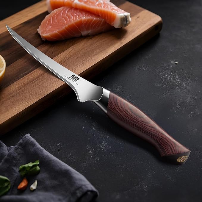 SHAN ZU Fillet Knife 7 inch, Razor Sharp Boning Knife for Meat in 10Cr15Mov Japanese High Carbon Steel Fish knife, Professional Kitchen with Flexible Blade and Ergonomic Pakkawood Handle