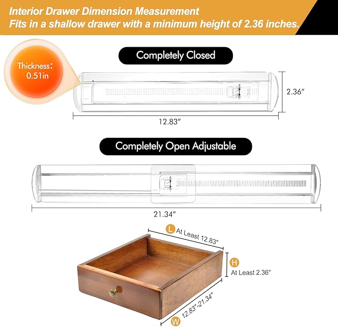 6 Pack Drawer Dividers for Clothes, 2.3" High 13"-21" Adjustable Drawer Dividers Expandable Dresser Drawer Organizer, Clear Drawer Separators for Clothes, Underwear, Cosmetic, Kitchen Utensils Storage