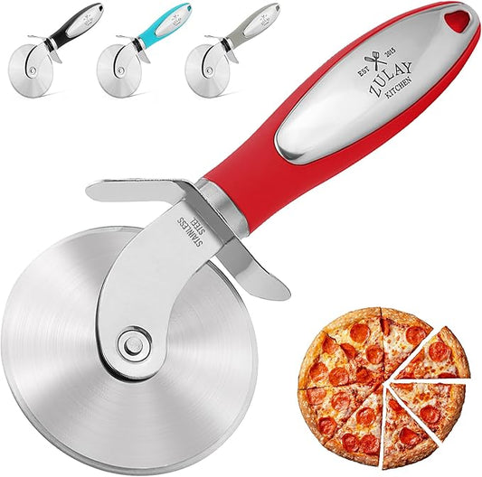 Zulay Kitchen Large Pizza Cutter Wheel - Premium Stainless Steel Pizza Slicer - Easy To Clean & Cut Pizza Wheel - Super Sharp, Non-Slip Handle & Dishwasher Friendly - Red