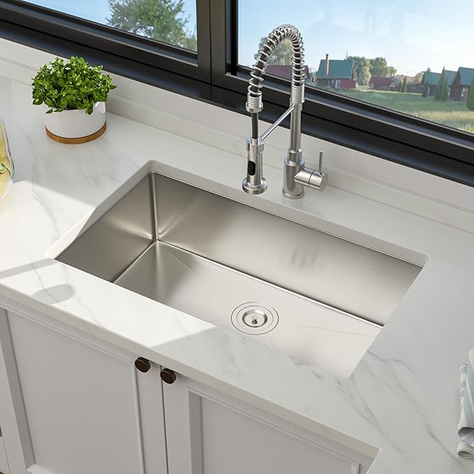 30 Inch Undermount Kitchen Sink - 30 x 18 Kitchen Sinks Undermount 16 Gauge Single Bowl Stainless Steel Under Mount Handmade Basin with Offset Drainer