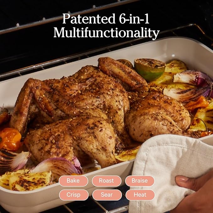 Our Place Bakeware Set | 5-Piece Nonstick, Toxin-Free, Ceramic, Cast Aluminum Set with Oven Pan, Bakers, & Oven Mat | Space-Saving Nesting Design | Oven-Safe | Bake, Roast, Griddle and more | Steam