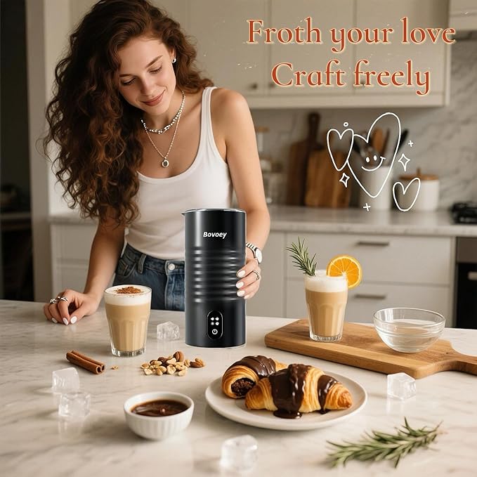 Electric Milk Frother Handheld Bundle,4 in 1 Automatic Milk Frother and Steamer Set,Cold Foam Maker Set for Hot Chocolate,Latte,Cappuccino and Macchiato (Black01)