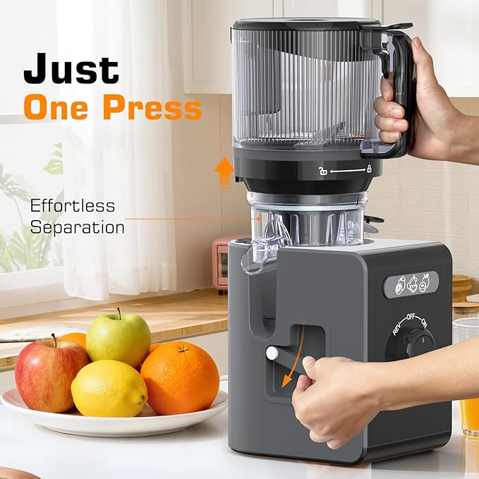 Cold Press Juicer Machines with 6.5" Large Feed Chute, Juicer for Whole Vegetables & Fruits, High Juice Yield (Black)