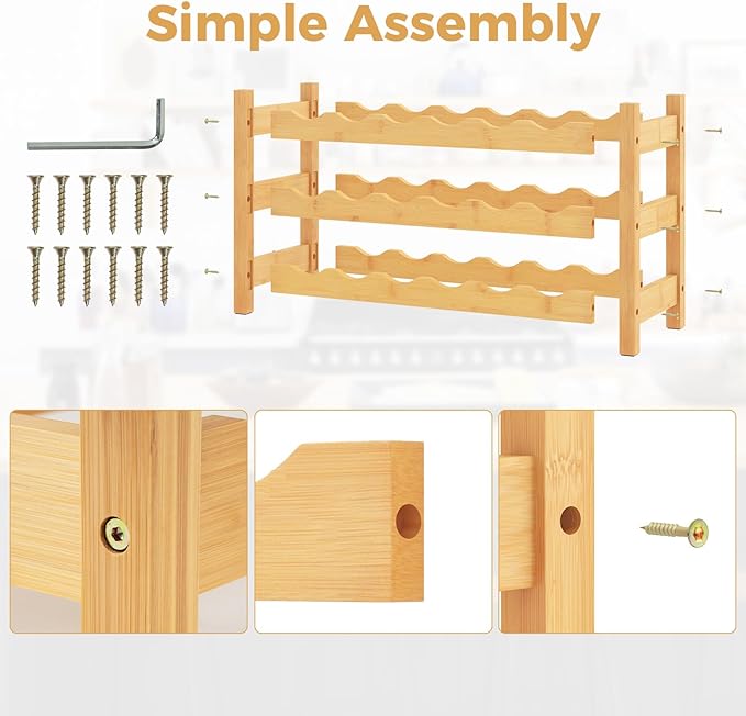 COSTWAY 3-Tier Bamboo Wine Rack, 18-Bottle Tabletop Wine Holder with Wave Slot, Freestanding Countertop Wine Bottle Organizer for Kitchen, Pantry, Pub & Wine Cellar, Natural