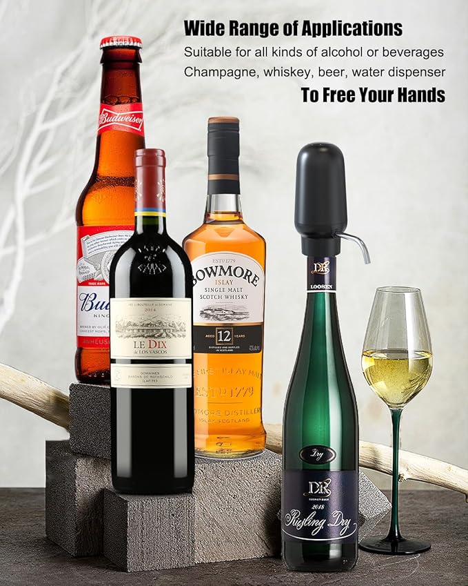 Electric Wine Pourer, DERGUAM Rechargeable Wine Aerator with 2 Wine Stoppers, Portable One-Button Automatic Wine Aerator with Wine Foil Cutter, Wine Aerator Pourer Wine Decanter for Christmas Gifts