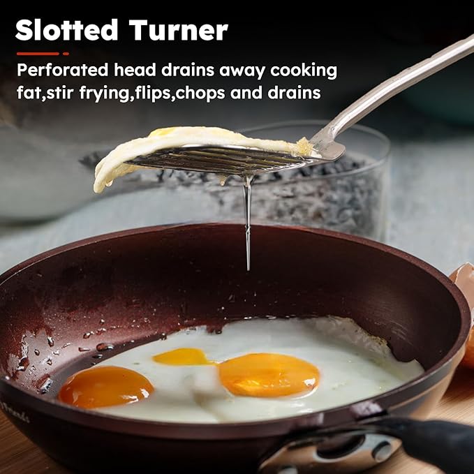 MARTE 17’’ Cooking Utensils Set，304 Stainless Steel Kitchen Spatula Set of 4,Heat Resistant Long Kitchen Utensil for Cooking，Wok Spatula, Soup Ladle, Slotted Spoon,Turner，BPA Free