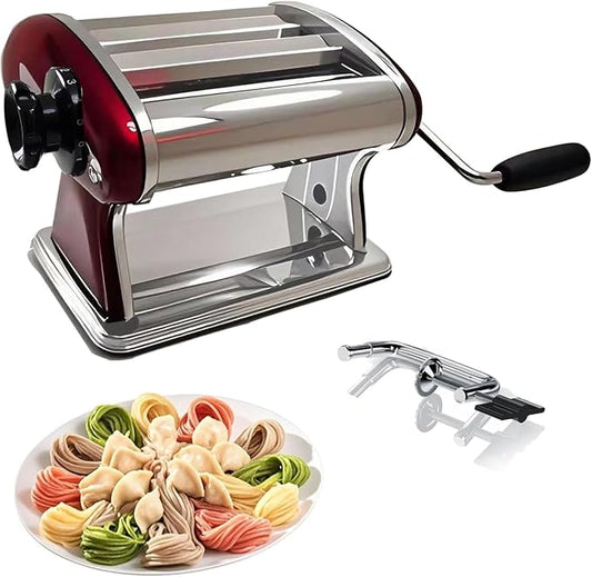 XINGYUEXUAN Manual Pasta Maker - Stainless Steel Noodle Machine with 2mm/4mm Cutters, Hand Crank for Homemade Spaghetti & Fettuccine