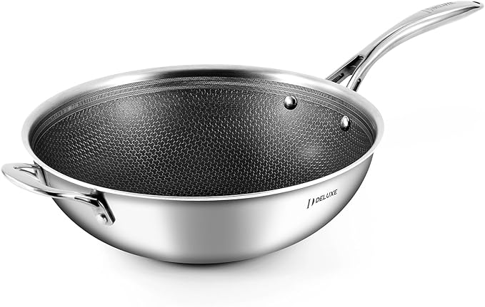 DELUXE Hybrid Ceramic Nonstick12 Inch Wok, Stay-Cool Handle,Dishwasher Oven Safe, Induction Ready, PFOA Free Compatible with All Cooktops