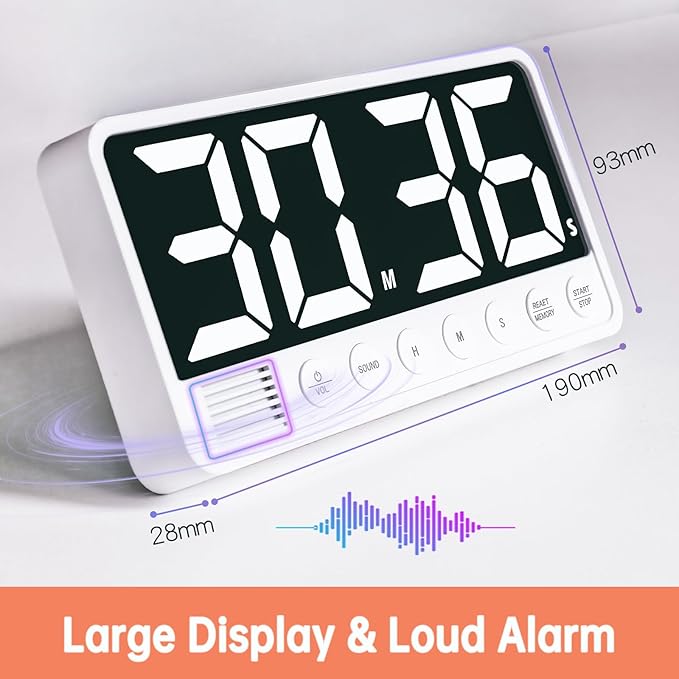 FCXJTU Digital Kitchen Timer - 7.1” Extra Large Display LED Magnetic Rechargeable Countdown/Up Timer, w/6 Alarms 4 Levels Volume Memory Function for Cooking, Classroom, Office, Home Gym(Black)