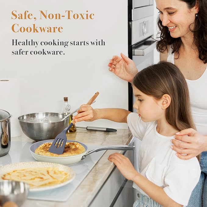 PekGema Ceramic Cookware Set Nonstick, 16 Pcs Pots and Pans Set Non Toxic, Oven Safe, Induction Cookware, Cooking Set with Steamer, PPG Ceramic PFAS PTFE PFOA FREE, Beige