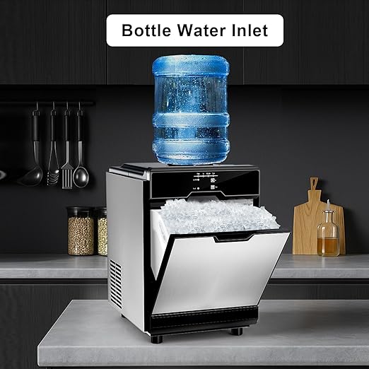 Nugget Ice Maker – 40 lbs/Day Countertop Ice Machine with 10Lbs Storage Bin, Chewable Ice Machine Maker Self-Cleaning, Stainless Steel, Dual Water Inlet Mode, Portable for Home Kitchen Bar Office