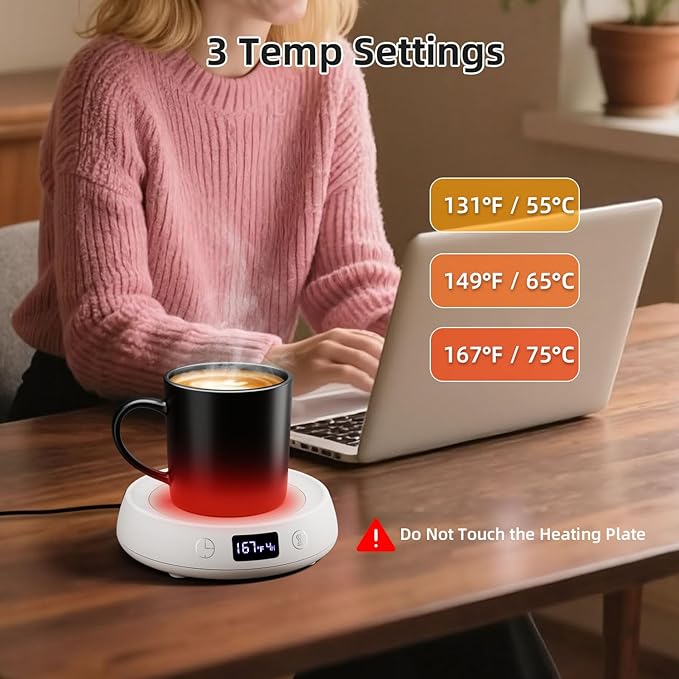 Coffee Mug Warmer for Desk with Auto Shut Off, Electric Cup Candle Wax Melter Warmer with 1-9H Timer, Smart Mug Warmer Tea Coffee Beverage Heated Mug Plate for Home Office, Ideal Coffee Lover Gift