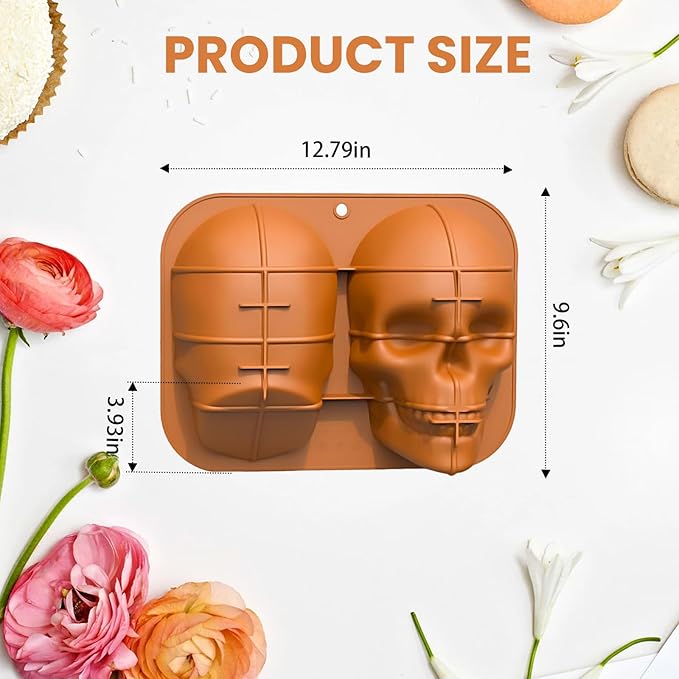 Extra Large Skull Cake Molds for Baking Silicone Cake Pan Tools，DIY Large Skull Cake Pan，Non-stick Durable Pastry Mould for Birthday Halloween Party（8.5in）