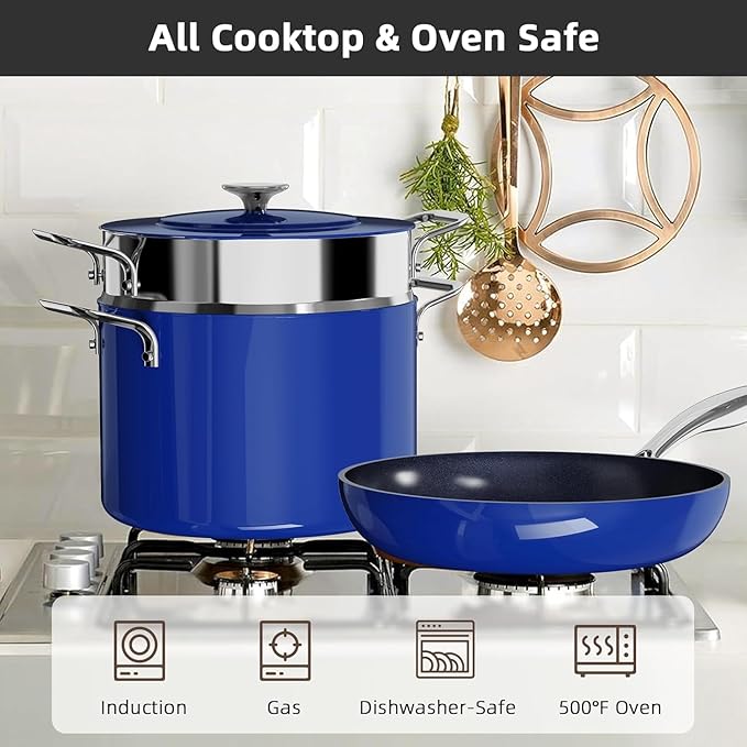 Nuwave Lux 13pc Forged Lightweight Cookware Set PFAS Free, Healthy G10 Duralon Ceramic Coating, Ultra Non-Stick, Stay-Cool Handles, Works on All Cooktops & Induction Ready