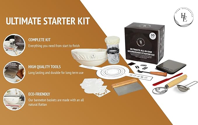 30 PCS-Sourdough Starter Kit with Kitchen Scale, 10-Inch Banneton Bread Proofing Basket, Sourdough Starter Jar, Bread Lame, Dough Whisk, Sourdough Kit with Bread Baking Supplies, and Bread Tools