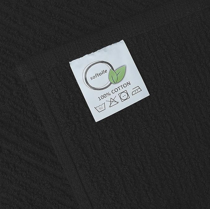 Softolle Cotton Bar Mop Towels, Pack of 12, 16x19 Inches, Super Absorbent, Multi-Purpose for Home, Kitchen and Bar Cleaning, Grey-Black