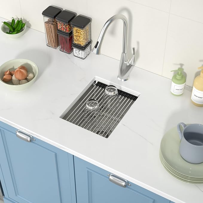 Undermount Bar Sink 12x15 Inch Kitchen Sink Single Bowl Workstation 16 Gauge Stainless Steel 8 In Deep Small Bar Sinks with Practical Accessories