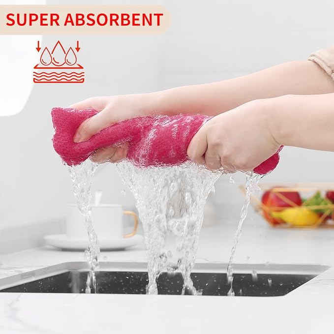 Homaxy 100% Cotton Waffle Weave Kitchen Dish Towels, Ultra Soft Absorbent Quick Drying Cleaning Towel, 13 x 28 Inches, 12-Pack, Hot Pink