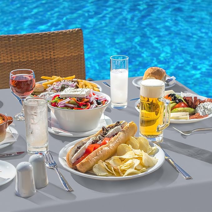 homing Rectangle Vinyl Tablecloth, Waterproof Spillproof Plastic Flannel Backed Table Cloth, Wipe Clean Table Cover for Dining, Buffet Parties and Camping (Grey, 54" x 78")