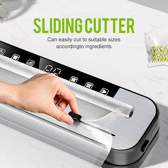 FIRE HIVE 5-in-1 Vacuum Sealer Machine for Food, 75KPa Powerful Suction, 11.8" Sealing Strip, Purple Light Clean, Built-in Sliding Cutter, Dry & Moist Modes, LED Display, 10 Vacuum Bags Included