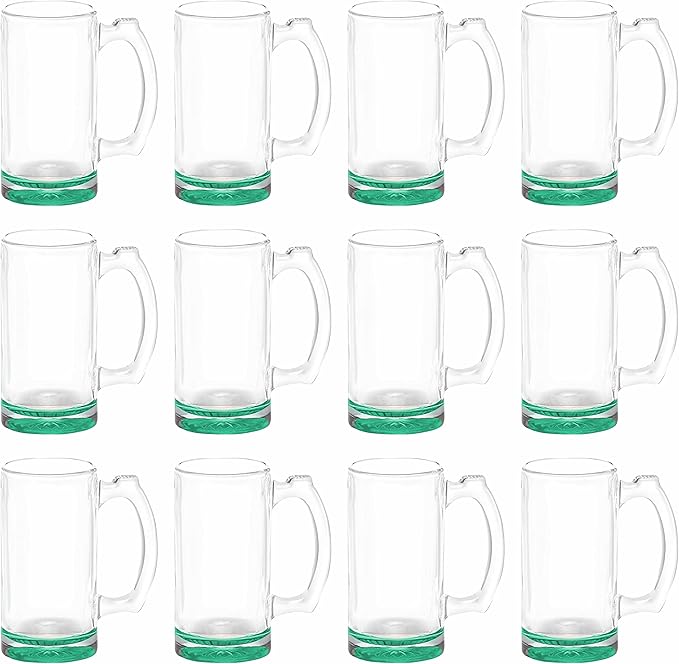 12 Libbey Beer Mugs Set, 12 oz. - Groomsmen Glassware - Green