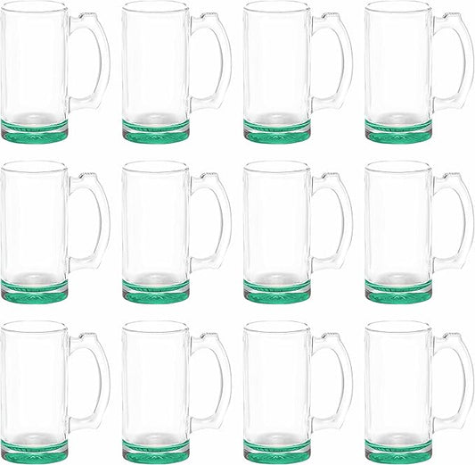 12 Libbey Beer Mugs Set, 12 oz. - Groomsmen Glassware - Green