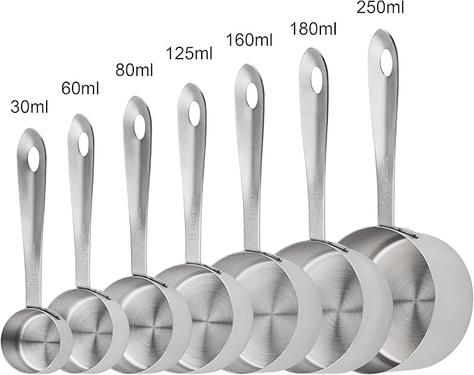17-Piece Stainless Steel Measuring Cups and Spoons Set, Silver, 7 Cups & 9 Spoons + Leveler