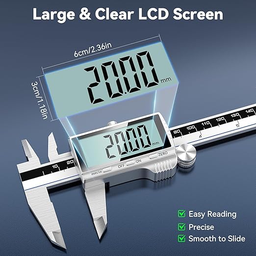 Housolution Digital Caliper, 12Inch Caliper Measuring Tool with Large LCD Screen, Inch/MM Switch, 4 Measuring Ways, Stainless Steel Micrometer Vernier Caliper with Splashproof Screen for Woodworkers