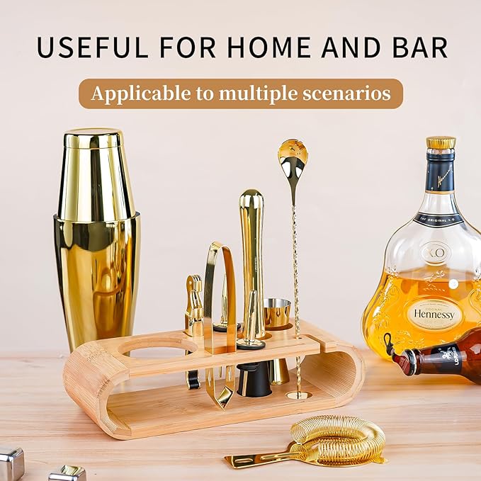 Cocktail Shaker Set Stainless Steel Shakers Bartending kit Bar Kits Bar Tool Sets for Professional Bartender and Home (Gold, 10-Pcs Boston Shaker)