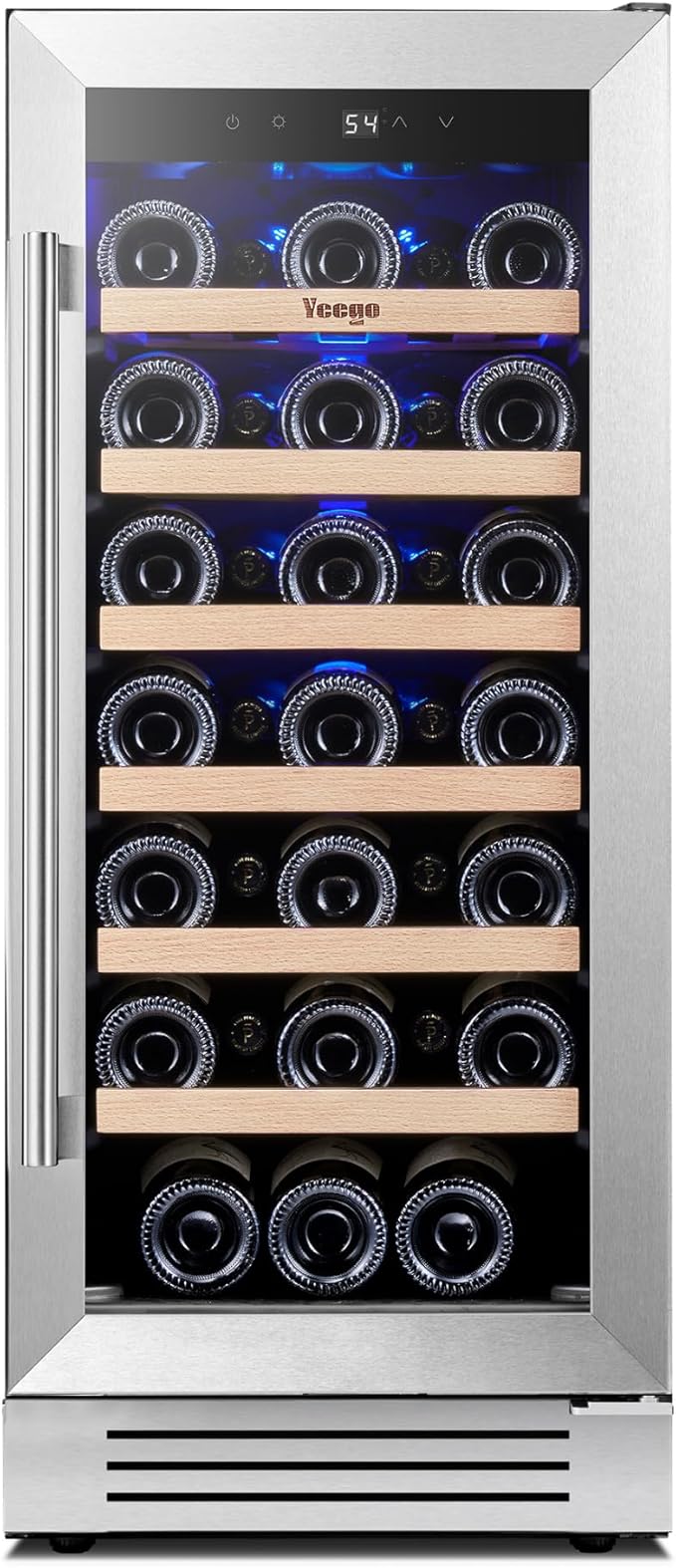 Yeego Wine Fridge – 15 Inch 33 Bottle Wine Cooler Refrigerator with Glass Door, 40-65℉ Touch Control, Built-In or Freestanding, Ideal for Home Bar & Kitchen
