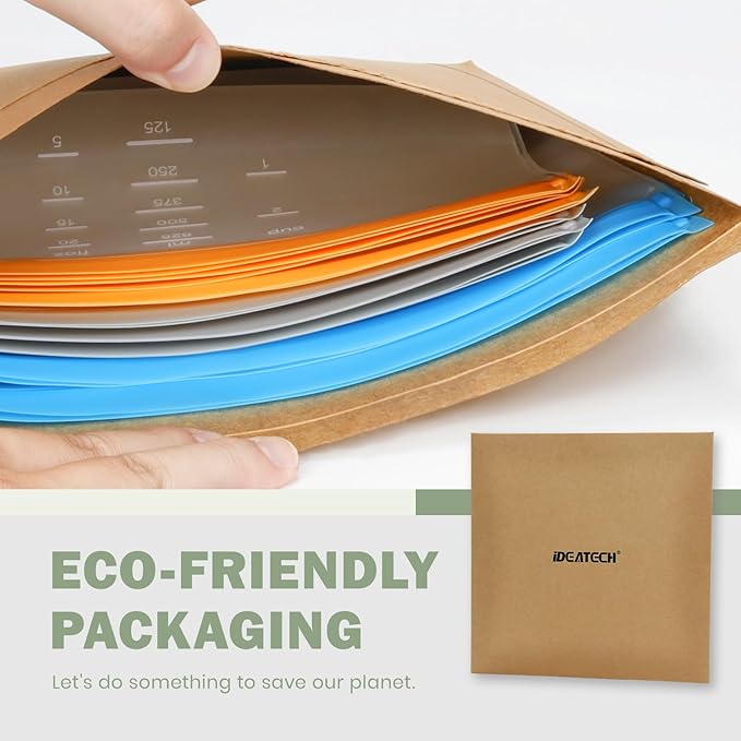 IDEATECH Reusable Bags Dishwasher Safe, BPA Free Reusable Freezer Bags Stand Up, Leakproof Silicone Bags for Food Storage Containers, Salad Fruit, Vegetables,Travel, Home Organization -Gray 6 Gallon