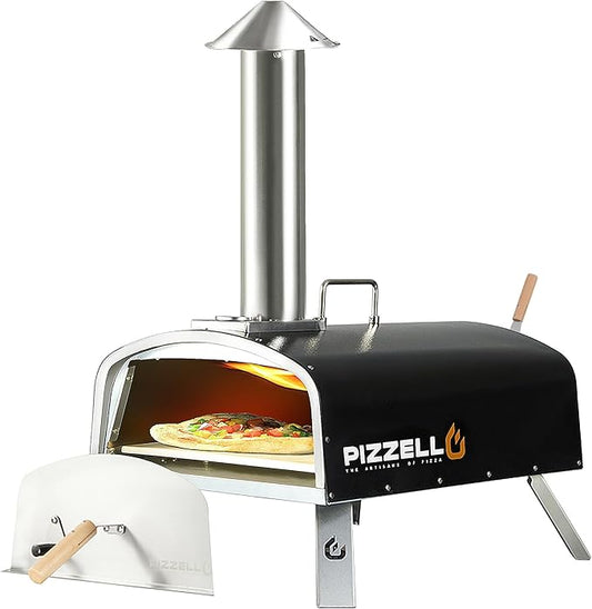 16" Outdoor Pizza Oven Propane & Wood Fired Multi-fuel Large Stainless Steel Pizza Grill with Gas Burner, Wood Tray Pizza Stone, Pizza Peel, Carry Bag (Black)