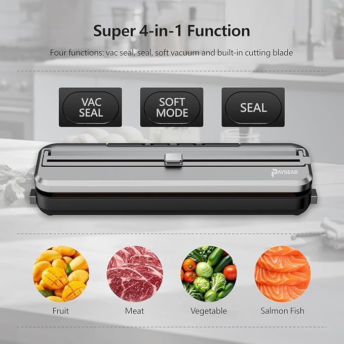 [2025 New] Vacuum Sealer Machine for Food, 4-in-1 Automatic Food Vacuum Sealer for Food Storage with Built-in Cutter & 30 Bags – Airtight Sealing Machine for Meat, Vegetables, Fruits, Snacks