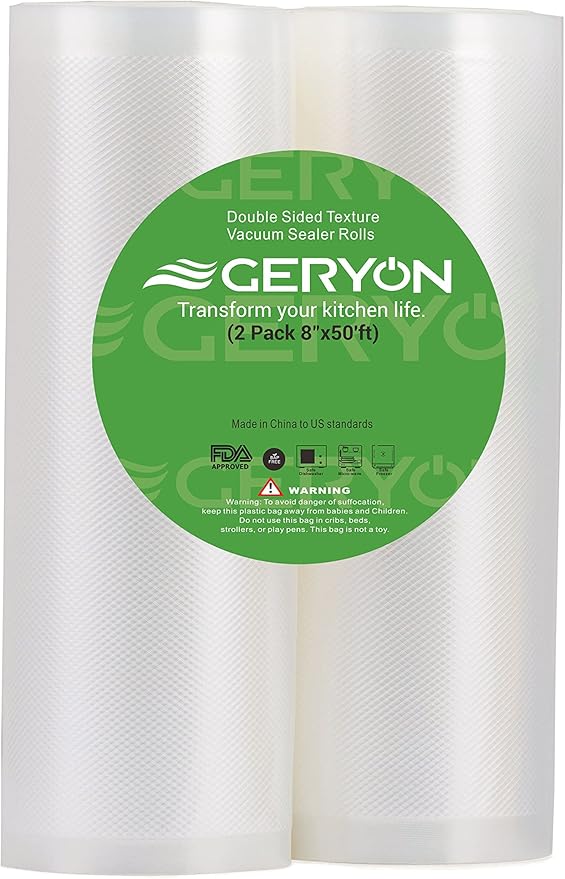 GERYON Vacuum Sealer Rolls, 2 Packs 8" x 50' Food Vacuum Sealer Bags Rolls Work with All Brand Food Sealer Machine
