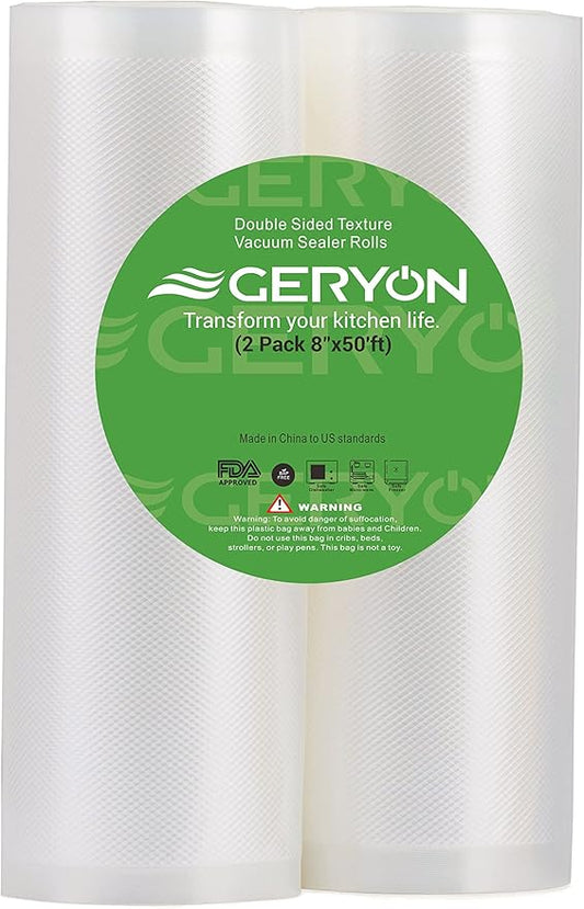 GERYON Vacuum Sealer Rolls, 2 Packs 8" x 50' Food Vacuum Sealer Bags Rolls Work with All Brand Food Sealer Machine
