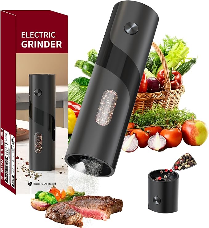 CIRCLE JOY Electric Pepper Mill Top-Refill Battery Operated Black Pepper Grinder with Upgraded Large Capacity, Adjustable Coarseness, Led Light
