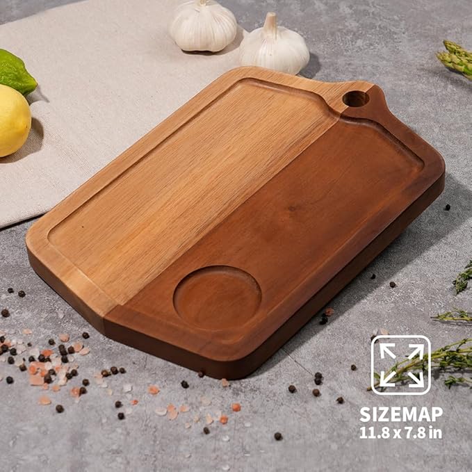 Acacia Wood Cutting Board 12 x 8 In, Wooden Cutting Boards for Kitchen Non Toxic Dishwasher Safe Non Slip, Small Cutting Board for Meat, Charcuterie, Chopping