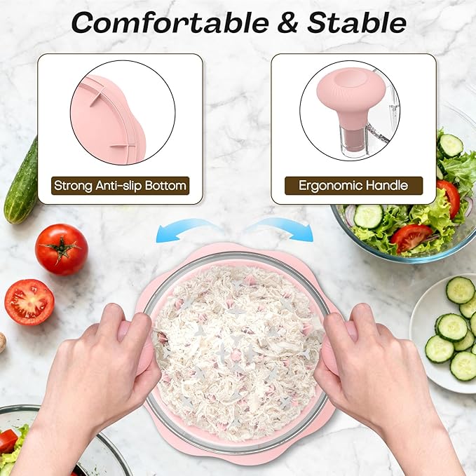 10'' Pro Chicken Shredder Tool Twist Large for Kitchen, BPA-Free Food-Safe Meat Grinder, Visible Chicken Breast Meat Shredder with Strong Anti-Slip Bottom & Ergonomic Handle, Pink