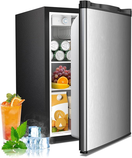 Antarctic Star 2.56 Cu.Ft. Mini Fridge with Freezer, Small Refrigerators with Adjustable Thermostat, Low Noise, Energy Saving, Compact Refrigerators for College Dorm, Office, Bedroom, Stainless Steel