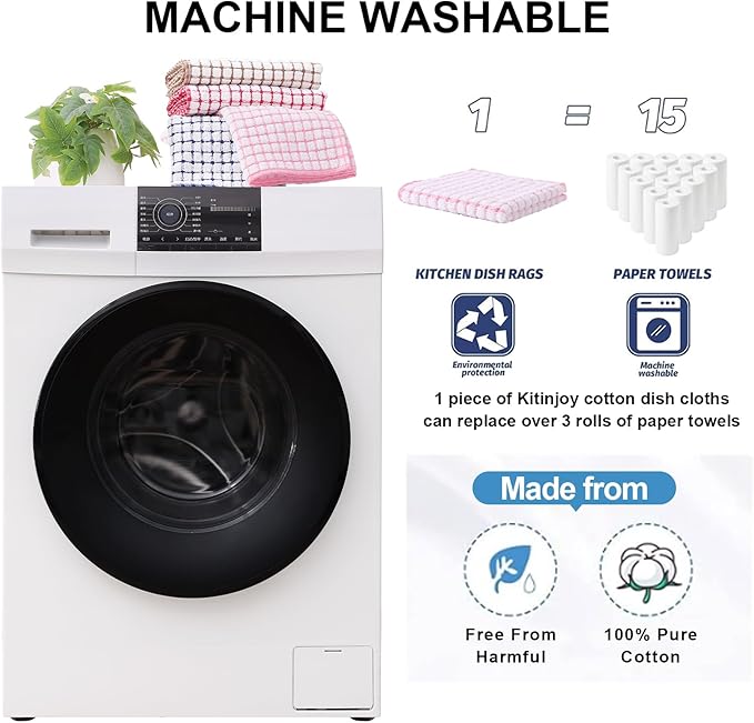 Kitinjoy Cotton 8 Pack Terry Kitchen Towels, 16 x 25 Inches Super Soft and Absorbent Dish Towels, Quick Drying Hand Towels for Kitchen Drying, Mix Colour