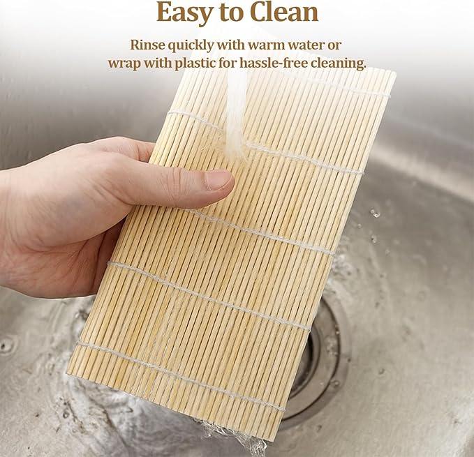 Sushi Making Kit, 6 PCS Beginner Sushi Maker Set, Including 2 White Bamboo Rolling Mats, 2 Pairs Chopsticks, 1 Paddle,1 Spreader, Natural Bamboo Material, Ideal Gift for Kids, Friends, Home Chef