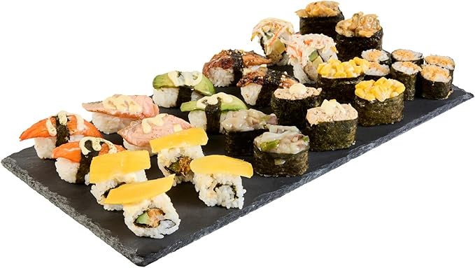 Restaurantware Slate Serving Trays 4 Pack of 15.7" x 7.8" Foam Feet Charcuterie Stone Plates Rustic Edges Freezable Black Serving Display Cheese Boards for Kitchen, Gourmet, Dining, Parties