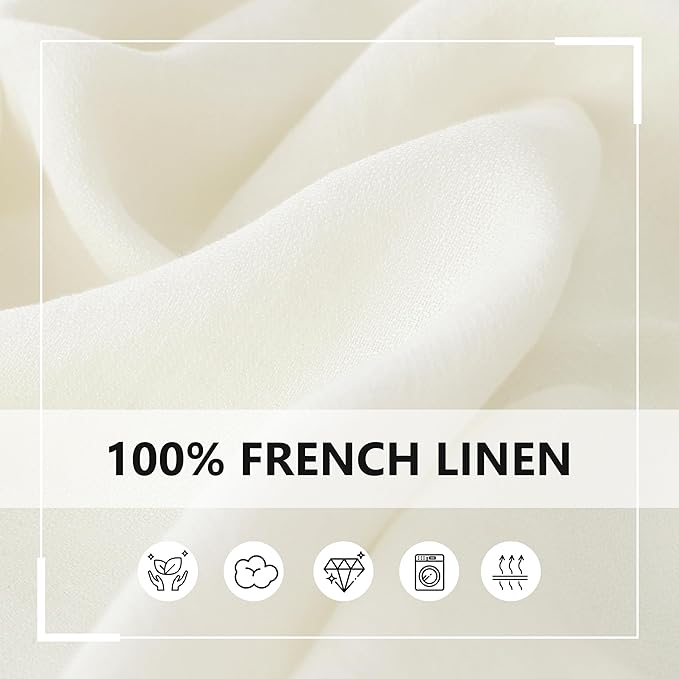 Linen World Linen Tablecloth, 100% Pure Linen Cream Tablecloth 55" x 55" Inch, Washable Square Tablecloth for Dining, Outdoor, Weddings and Restaurants, Decorative Valentine Easter, Jacquard Weave