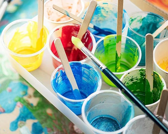 200 Pack 1oz/30ml Plastic Graduated Cups Transparent Scale Cups with 200 Pack Wooden Stirring Sticks for Mixing Paint, Stain, Epoxy, Resin