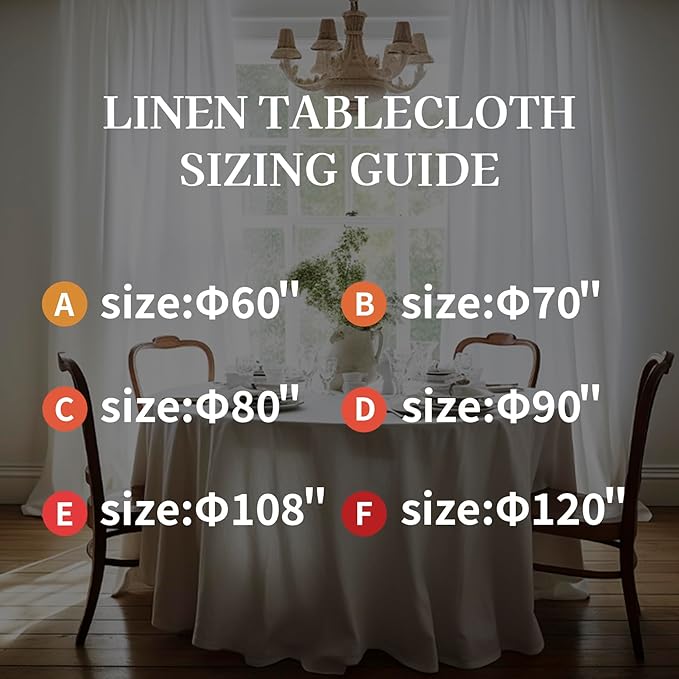 EVERLY 100% Pure Linen Round Tablecloths 120Inch Round Machine Washable Tablecloth for Thanksgiving,Decorative Halloween,Buffet Parties,Picnic,Events,Weddings and Restaurants-White